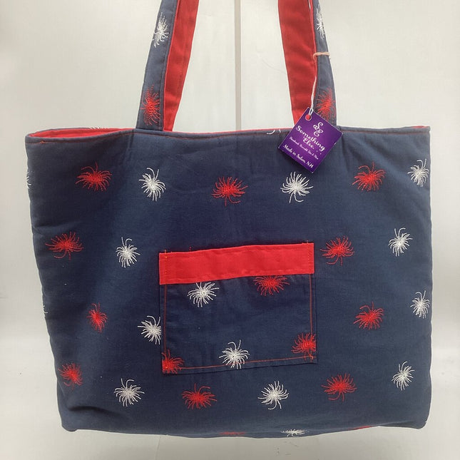 Blue /red &wh fireworks reversible tote