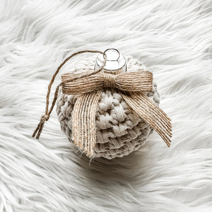Crochet Ornament with Bow in Cream