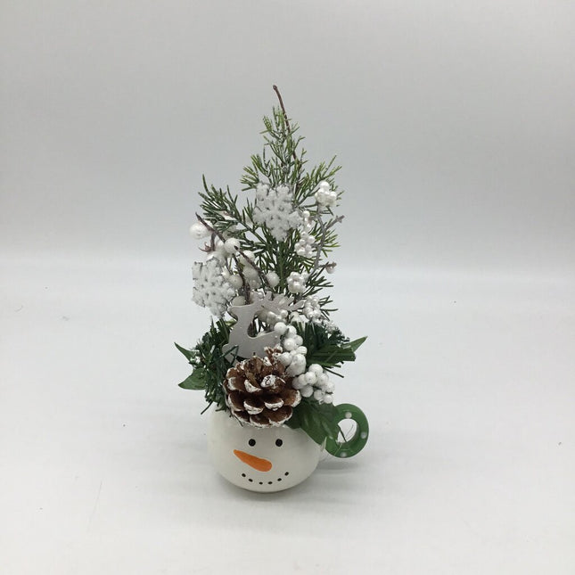 Snowman Cup with Reindeer Floral Display