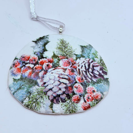 Pine one/Spruce/Holly berries Sand Dollar Ornament (Oregon, 30+ years ago)