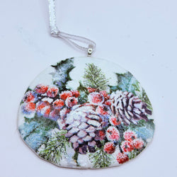 Pine one/Spruce/Holly berries Sand Dollar Ornament (Oregon, 30+ years ago) - view 1