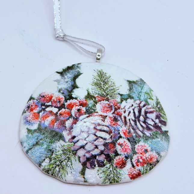 Pine one/Spruce/Holly berries Sand Dollar Ornament (Oregon, 30+ years ago)