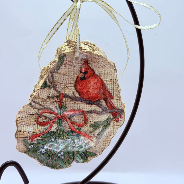 Cardinal & Mistletoe Oyster Ornament (Outer Banks , NC)