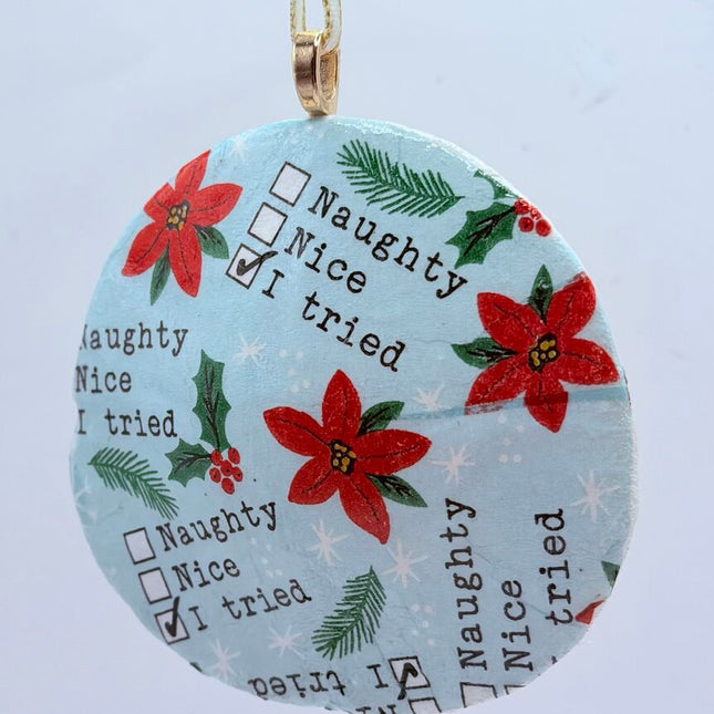 Naughty/Nice/I Tried Sand Dollar Ornament (Oregon, 30+ yrs ago)