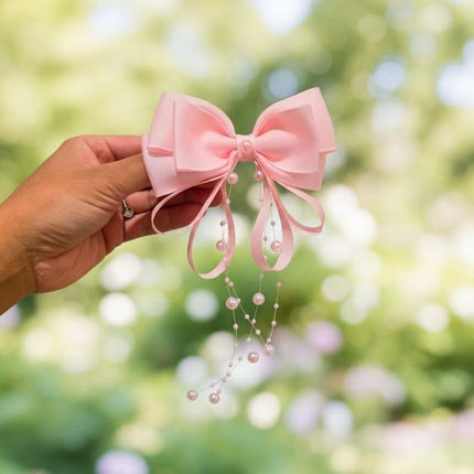 Pink Bow Hair Clip with Pearls