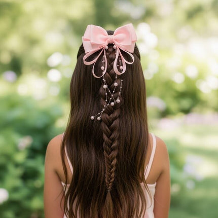 Pink Bow Hair Clip with Pearls