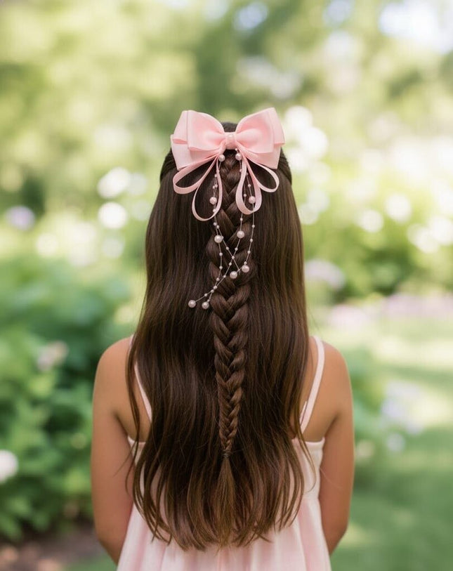 Pink Bow Hair Clip with Pearls