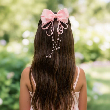 Pink Bow Hair Clip with Pearls