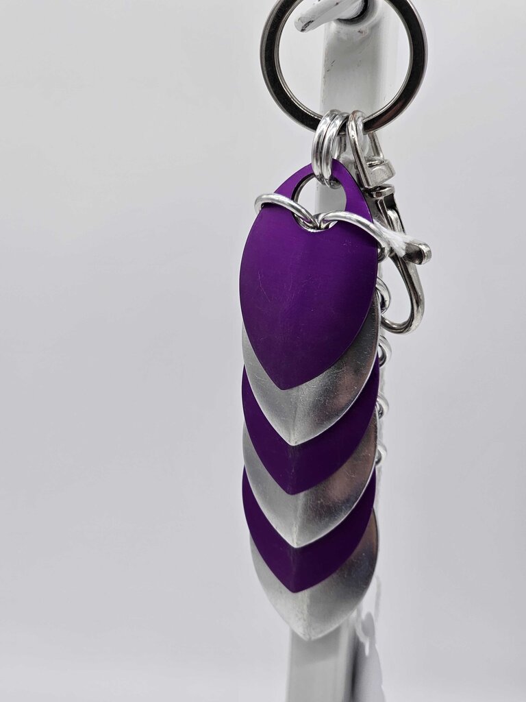 Silver, Purple Dragon Scale Fidget Keychain Short
