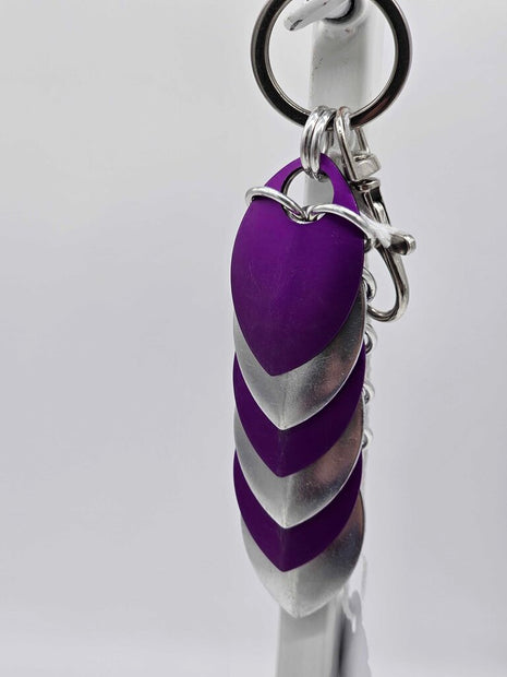 Silver, Purple Dragon Scale Fidget Keychain Short