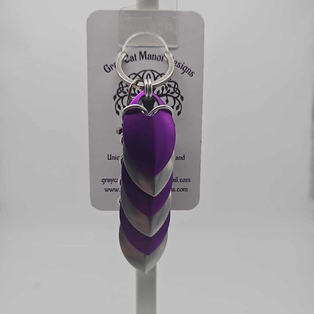 Silver, Purple Dragon Scale Fidget Keychain Short