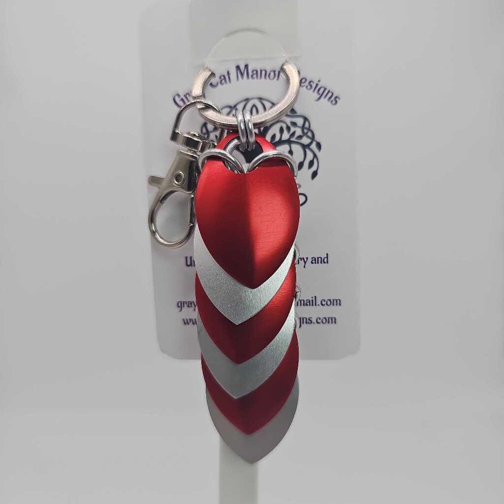 Silver, Red Dragon Scale Fidget Keychain Short
