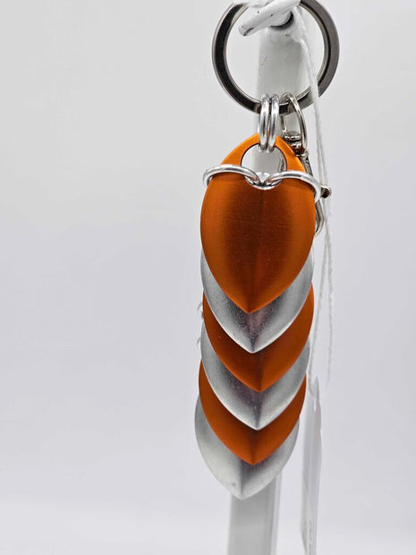 Silver, Orange Dragon Scale Fidget Keychain Short
