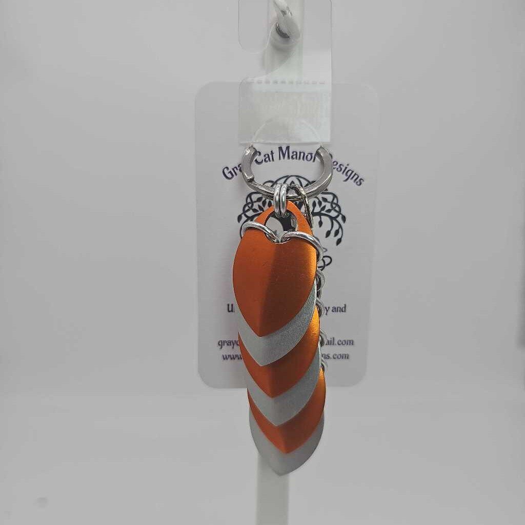 Silver, Orange Dragon Scale Fidget Keychain Short