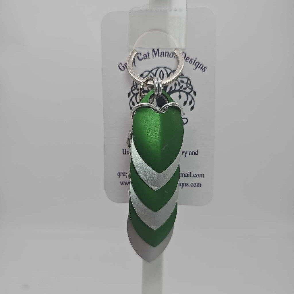 Silver, Green Dragon Scale Fidget Keychain Short