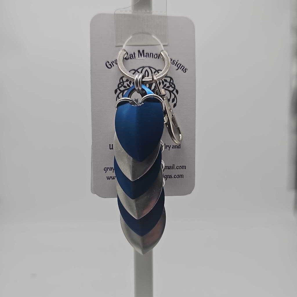 Silver, blue Dragon Scale Fidget Keychain Short