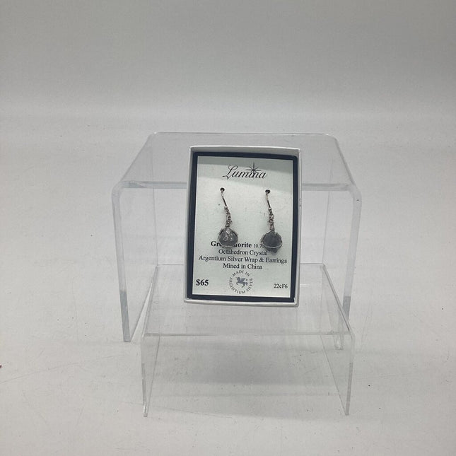 22eF6 - 10.70 Total Carat Weight Grey Fluorite, Argentium Silver Earrings