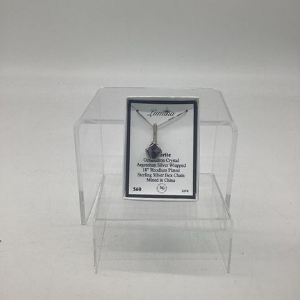 21F6 - Fluorite, Argentium Silver Wire Wrapped, 18" RPSS Box Chain