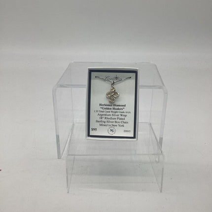 22H15 - 1.35 Total Carat Weight Herkimer Diamond "Golden Healers" Argentium Silver Wire Wrapped, 18" RPSS Box Chain