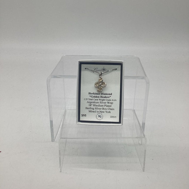 22H15 - 1.35 Total Carat Weight Herkimer Diamond "Golden Healers" Argentium Silver Wire Wrapped, 18" RPSS Box Chain