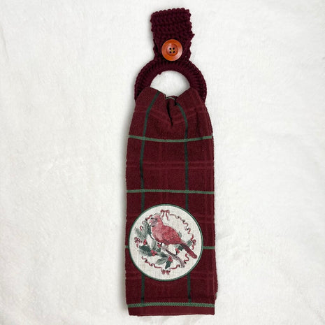 Hanging Towel Set - Cardinal on Burgundy Plaid