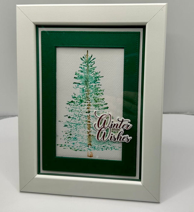 Framed Watercolored Tree Greeting Card 5x7 - White Frame