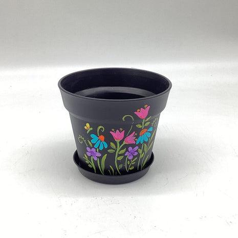 Medium black w/multi flowers-E