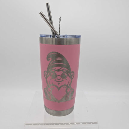 Gnome Heart Tumbler, Pink with straw set
