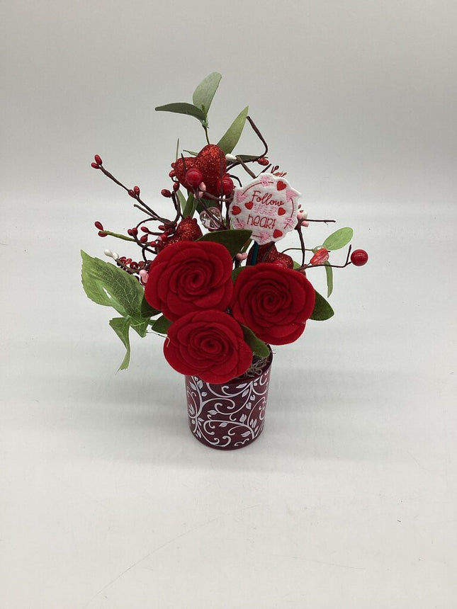 Red swirl glass Red Felt Valentine Flowers
