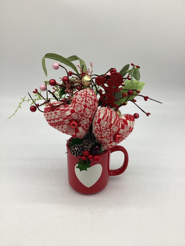 Ceramic Heart Mug Vintage Coverlet Hearts