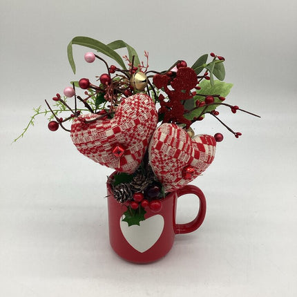 Ceramic Heart Mug Vintage Coverlet Hearts