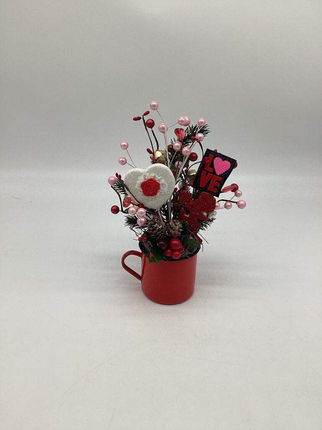 White Heart w/Flower Love Sign Enamel Cup