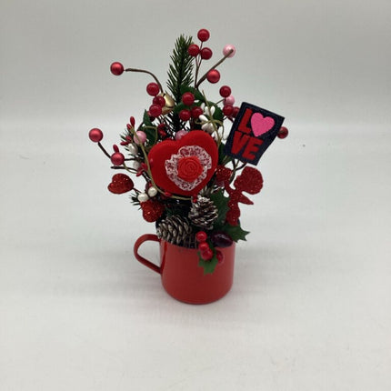 Red Heart Flower Love Sign Enamel Cup
