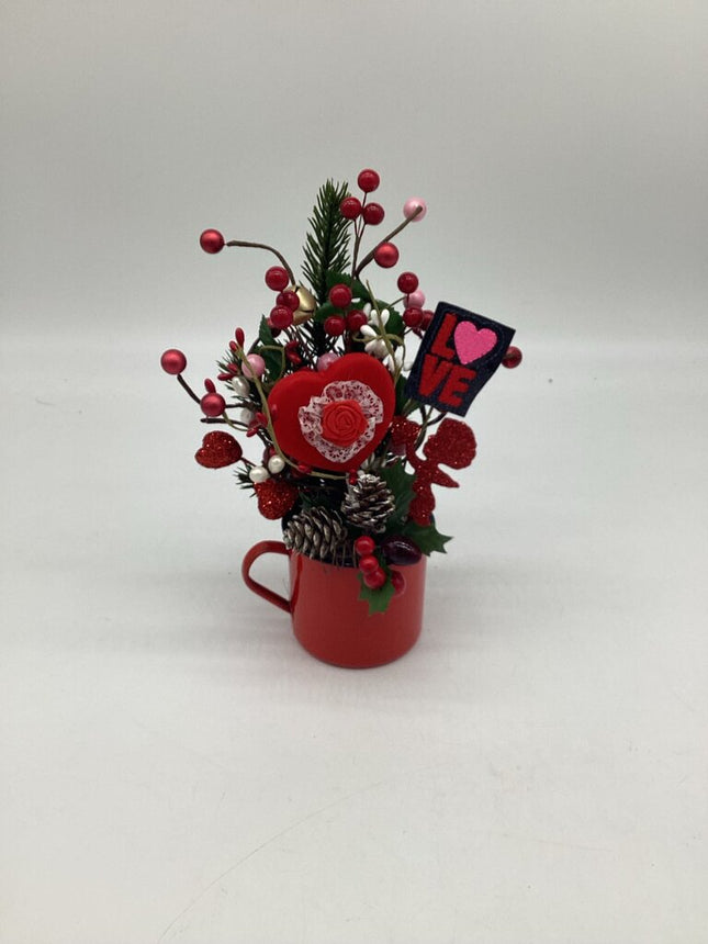 Red Heart Flower Love Sign Enamel Cup
