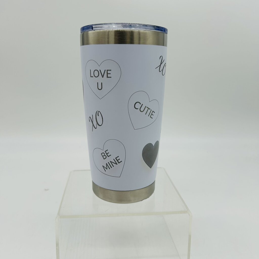 20 oz Tumbler Valentine Hearts White