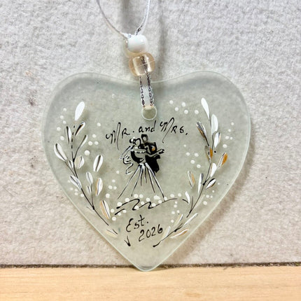 Mr and Mrs frosted glass heart