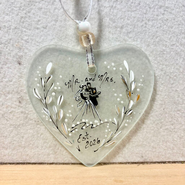 Mr and Mrs frosted glass heart