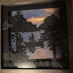 Fishing scene Father and child Shadowbox - view 2