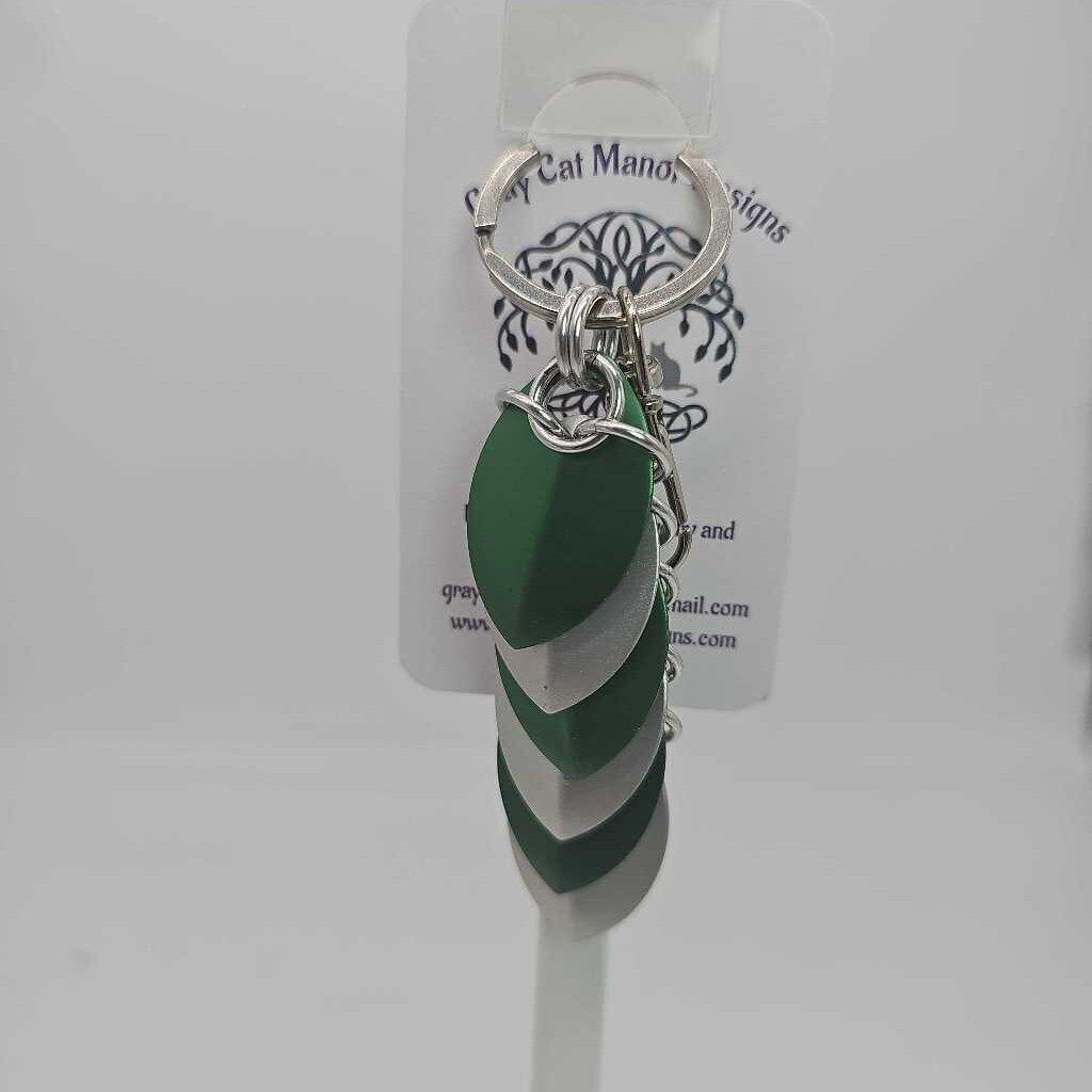 Silver and Kelly Green Dragon Scale Fidget Keychain Short