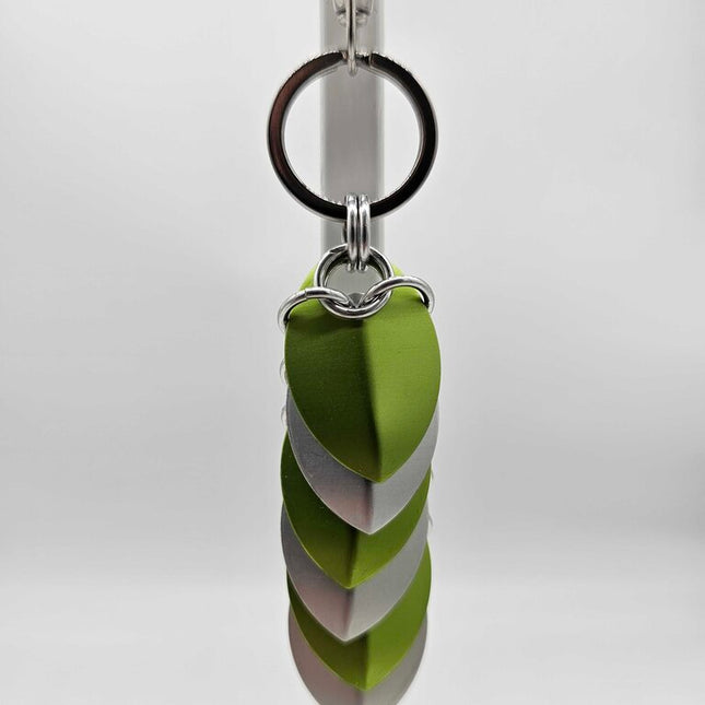 Silver and Lime Green Dragon Scale Fidget Keychain Short