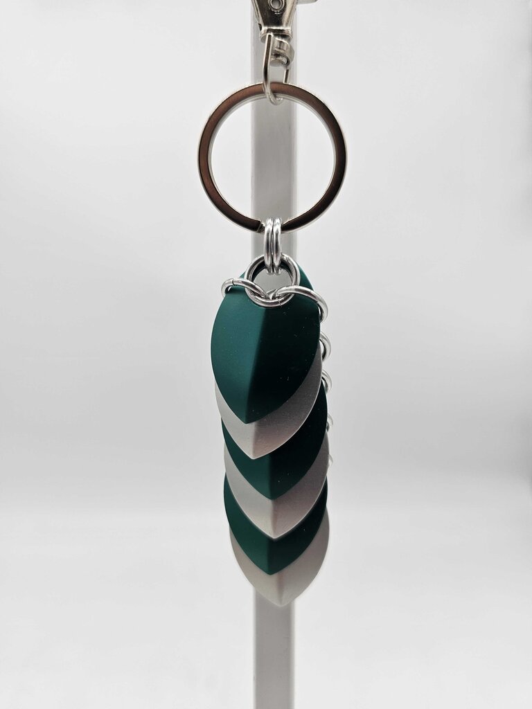 Silver and teal Dragon Scale Fidget Keychain Short