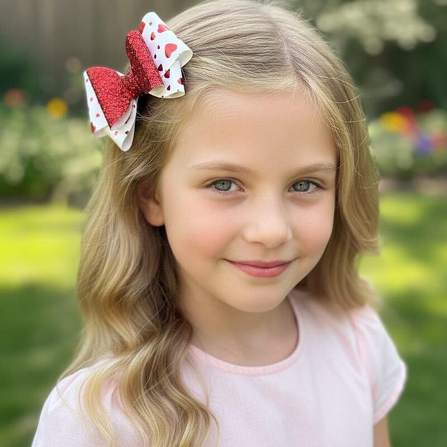 White and Red Heart hair clip