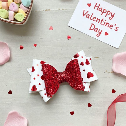 White and Red Heart hair clip