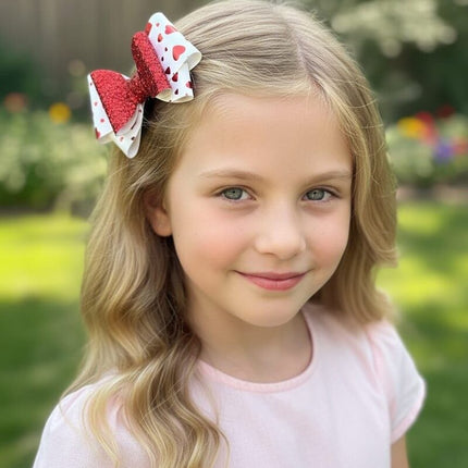 White and Red Heart hair clip