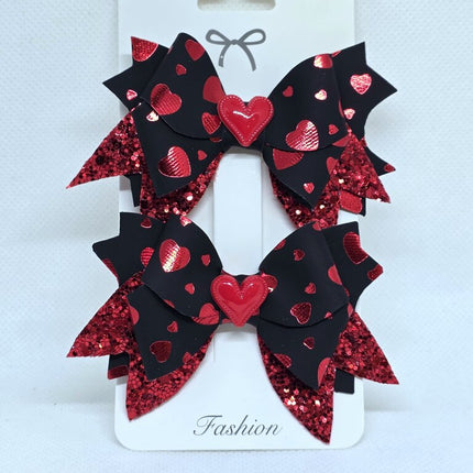 Set of 2 Black & Red Heart hair clip