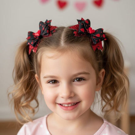 Set of 2 Black & Red Heart hair clip