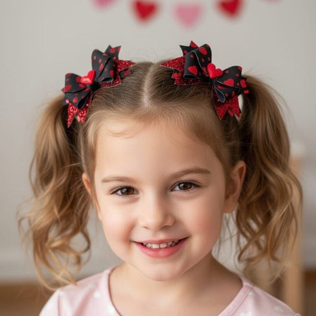 Set of 2 Black & Red Heart hair clip