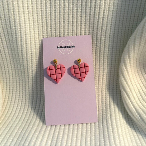 Grid Heart Dangle Earrings