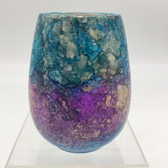 5" Ceramic Round Vase- Teal/Purple/Gold