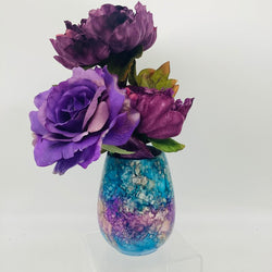 5" Ceramic Round Vase- Teal/Purple/Gold - view 2
